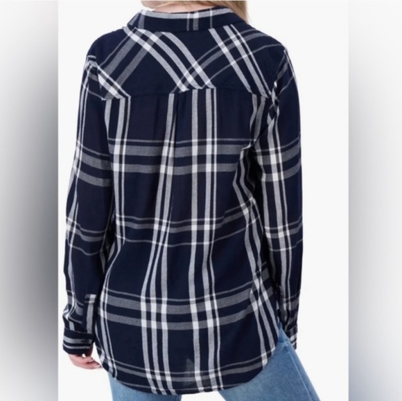 Lucky Brand Navy Blue White Plaid Button Down Gauze Longsleeve Shirt LIKE NEW M - Picture 4 of 8